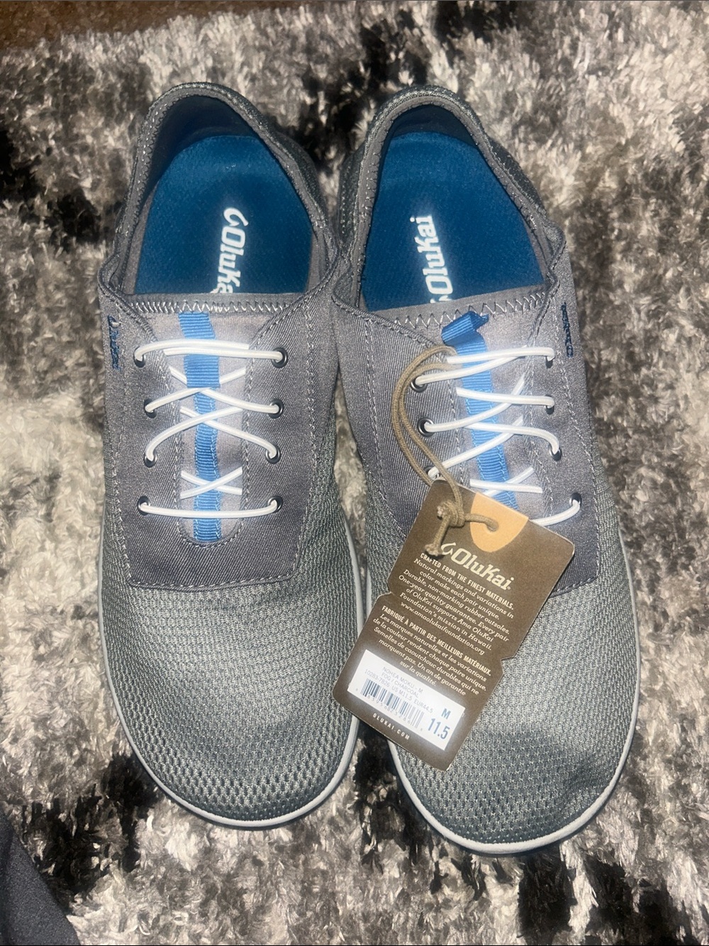 OluKai Men's Gray and Blue Casual Slip-On Sneakers - Picture 2 of 4